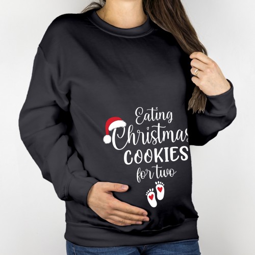 Eating Christmas Cookies for Two - Maternity Sweatshirt for Mum-to-Be | Pregnancy Family Xmas Jumper | Festive Ladies Gift Sweater