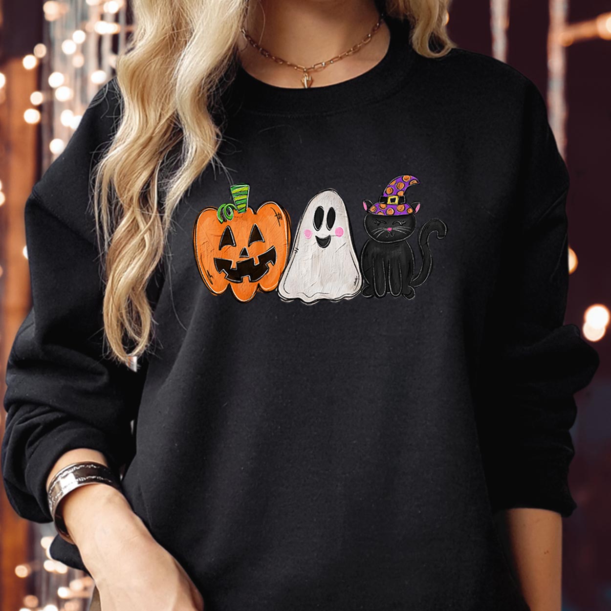 SWEATSHIRT (1934) Scary Pumpkin Cat Ghost