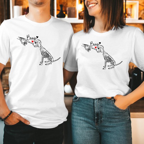 Funny Dog Skeleton Boop T-Shirt, Spooky Halloween Puppy Skeleton Tee, Cute Skeleton Hand Pet Lover Gift, Autumn Spooky Season Unisex Tops