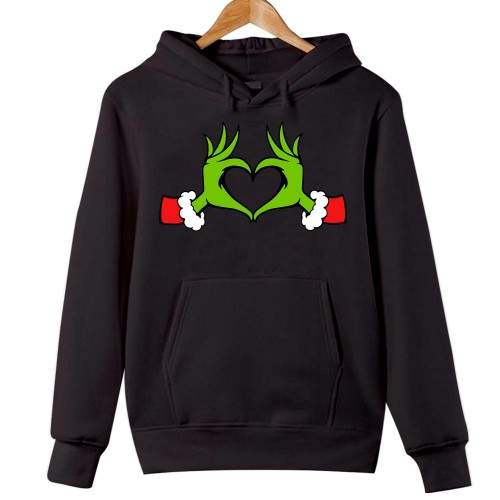 Grinch Heart Hands Christmas Hoodie, Funny Xmas Green Hands Pullover, Cute Christmas Santa Sleeve Hoody, Family Gift Pajamas Jumper