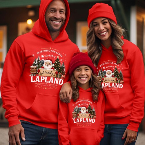 Personalised Lapland Family Christmas Hoodie - Custom Santa Claus Matching Holiday Tops – Xmas Gift for Mum, Dad & Kids Jumper