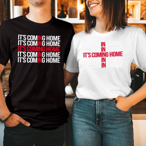 England It's Coming Home T-Shirt, St George Cross Typographic Sports Top, Men's Women's Kids Birthday Gift Tee, FIFA World Cup 2026 Supporter Birthday Sport Soccer Shirt