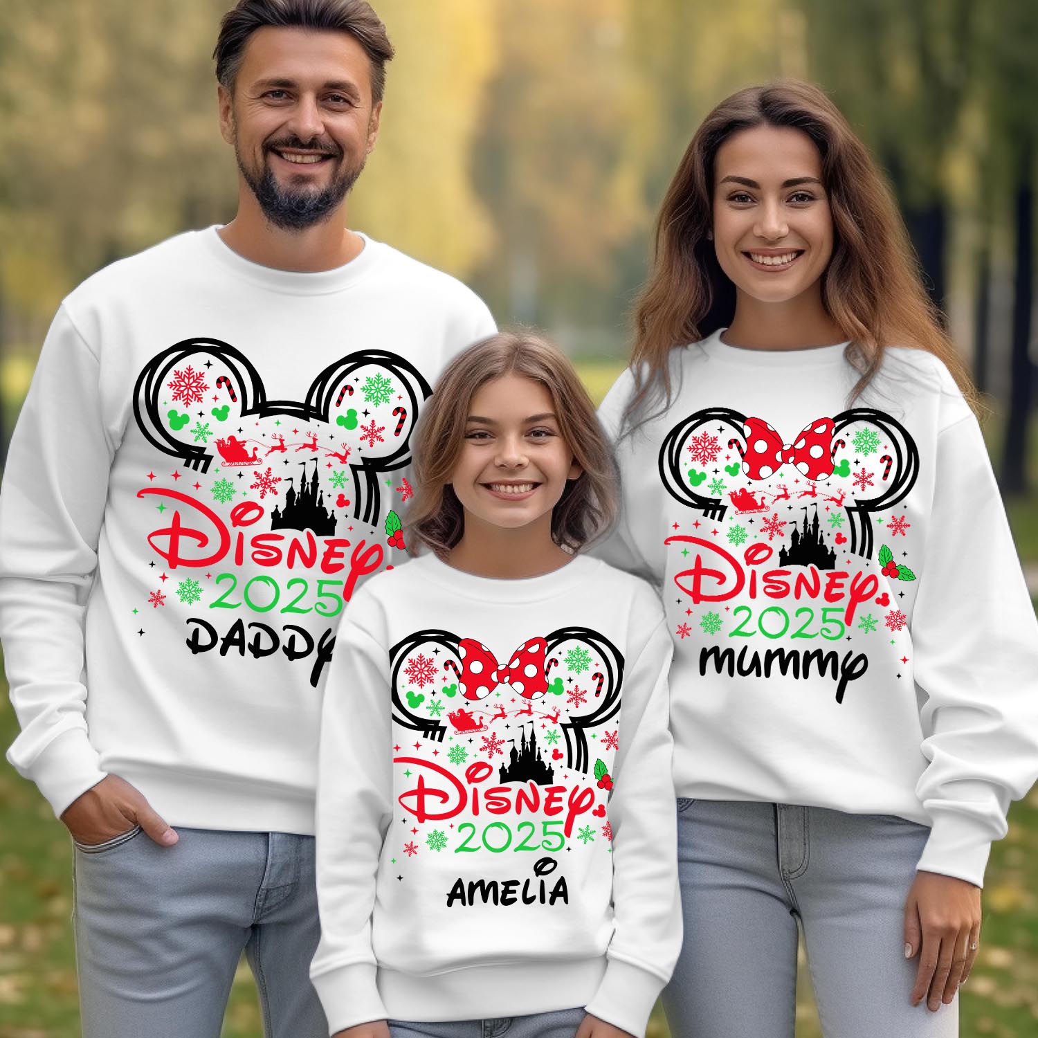 Personalised Disney Christmas 2025 Family Sweatshirt, Custom Matching Trip Crewneck, Mommy Daddy & Me Vacation Gift Xmas Holliday Top Jumper