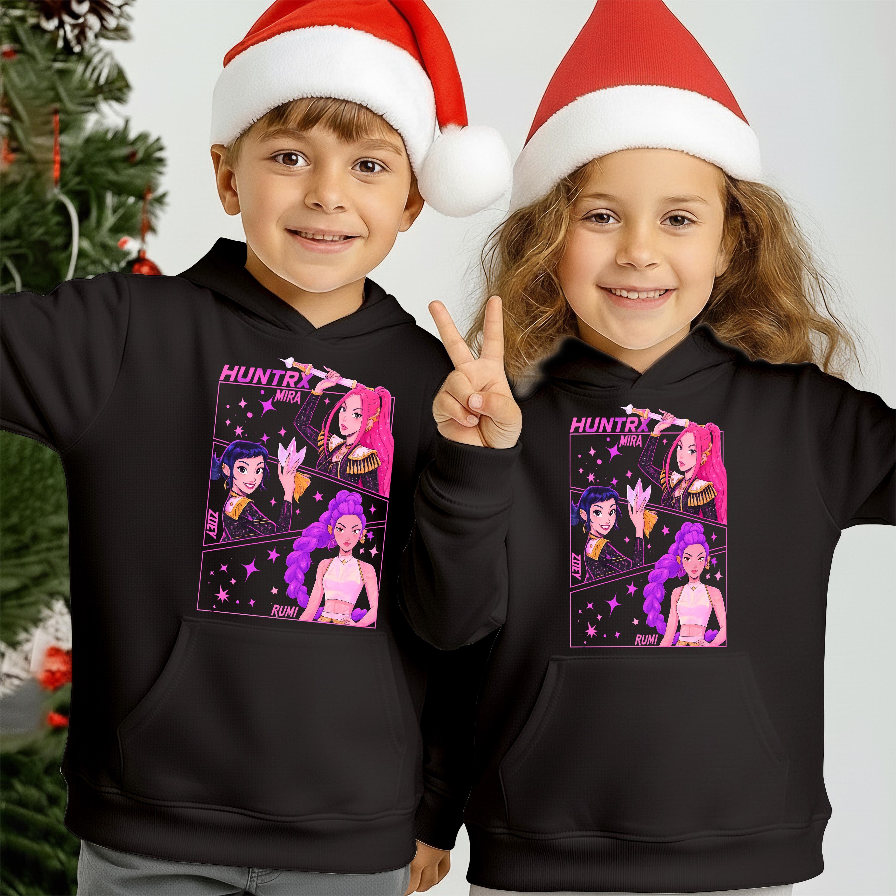 Christmas Anime Hunters Hoodie Kawaii Girl Crewneck K-Pop Style Xmas Pullover Gift for kids Toddler's Top Cozy Manga Hoodie