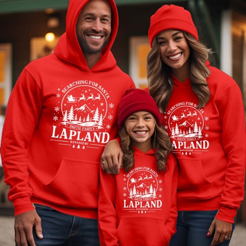 Personalised Lapland 2026 Family Matching Christmas Hoodie, Custom Searching For Santa Mountain Group Holiday Jackets, Men Women Kids Unisex Jumper