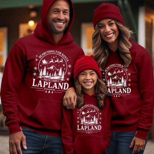 Personalised Lapland 2026 Family Matching Christmas Hoodie, Custom Searching For Santa Mountain Group Holiday Jackets, Men Women Kids Unisex Jumper