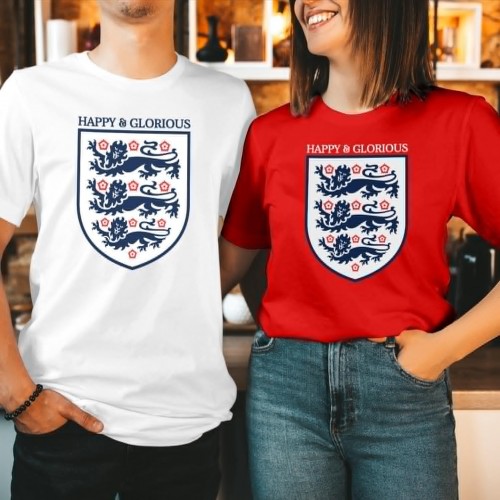 England Happy & Glorious T-Shirt, Three Lions Football Shield Sports Top, Men's Women's Kids Birthday Gift Tee, FIFA World Cup 2026 Supporter Birthday Sport Apparel
