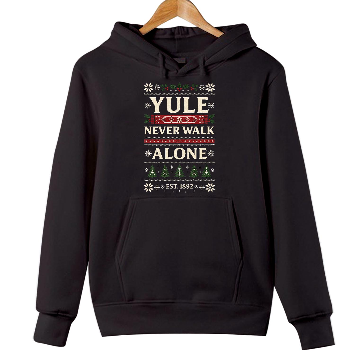 Yule Never Walk Alone Christmas Hoodie Ugly Sweater Crewneck Holiday Football Fan Gift Sports Soccer Top Festive Winter Jumper
