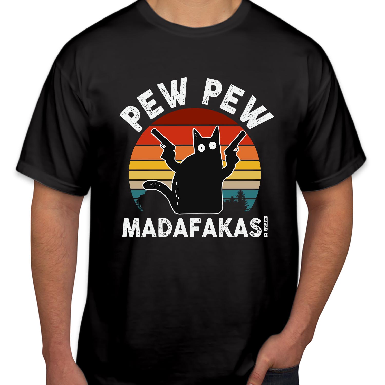 Pew Pew Madafakas Funny Cat Shooting Gun Father's Day T-Shirt Kitten Cats Dad Birthday Gift Animal Lover Daddy Men Fathers Day T Shirt