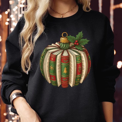 Merry Christmas Book Lover Librarian Christmas Book Ornament Sweatshirt Xmas Teacher Gift Jumper