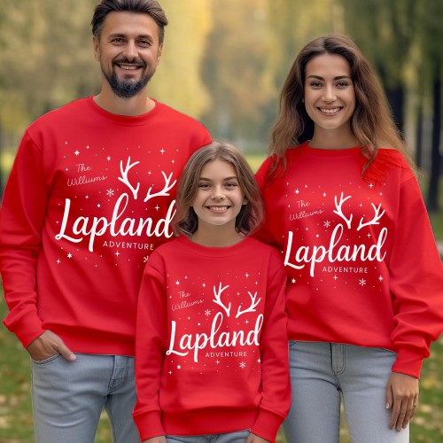 Personalised Lapland 2026 Family Matching Sweatshirt, Custom Reindeer Antler Xmas Holiday Jumpers, Festive Christmas Pullover Tops