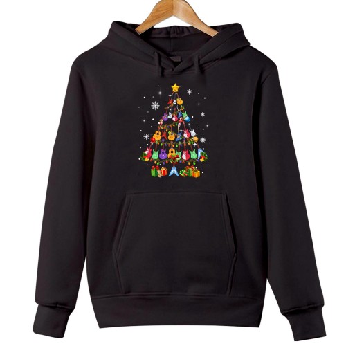 Guitar Christmas Tree Hoodie Ugly Xmas Pullover Music Graphic Sweatshirt Retro Musician Apparel Holiday Merchandise Festive Birthday Gift