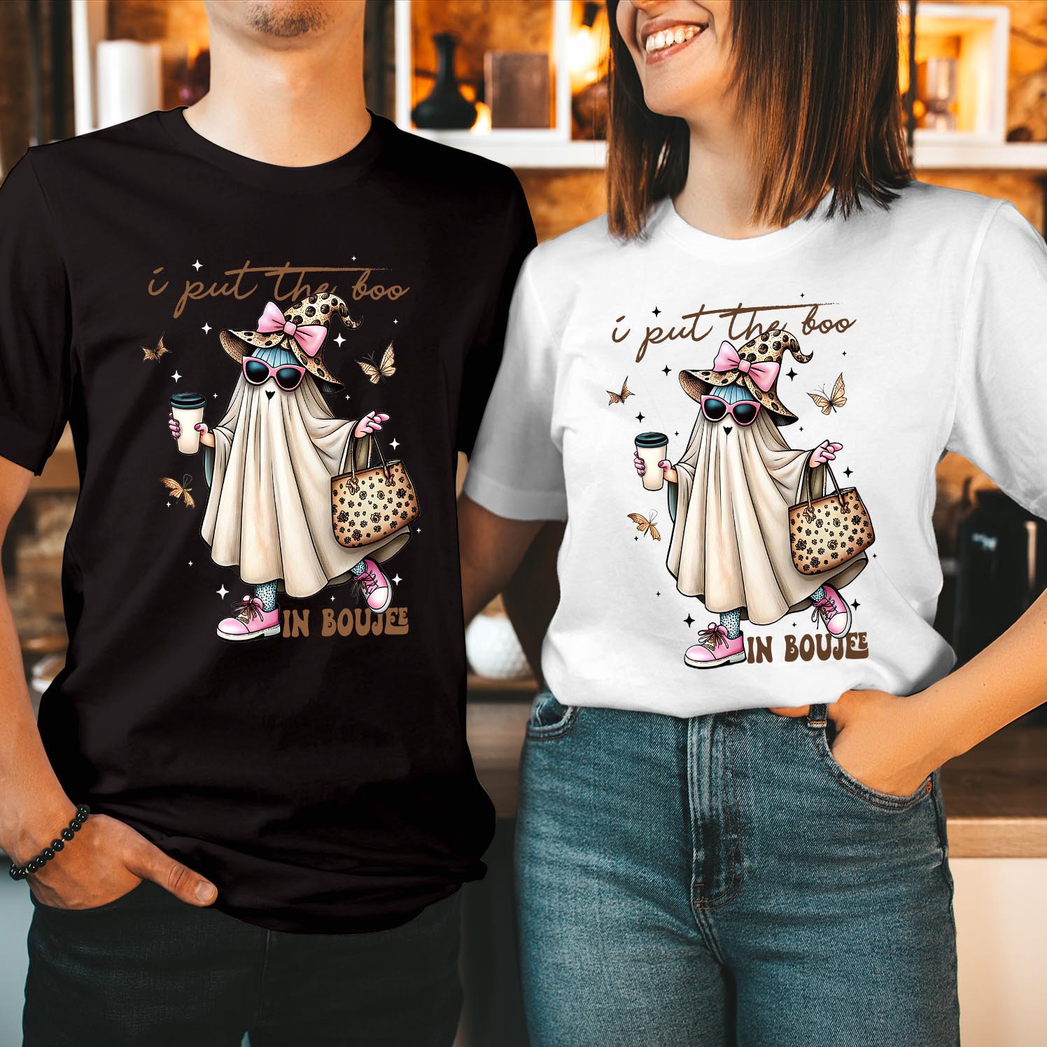 I Put The Boo In Boujee Ghost Vibes Girly Character Spooky Season Boo Ghost Witch Thanksgiving Tops Happy Halloween Shirt