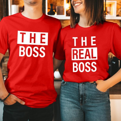 The Boss & The Real Boss T-Shirt, Matching Couple Gift Set, Funny Husband Wife Anniversary Tops, His Her Shirts, Valentines Day Tee