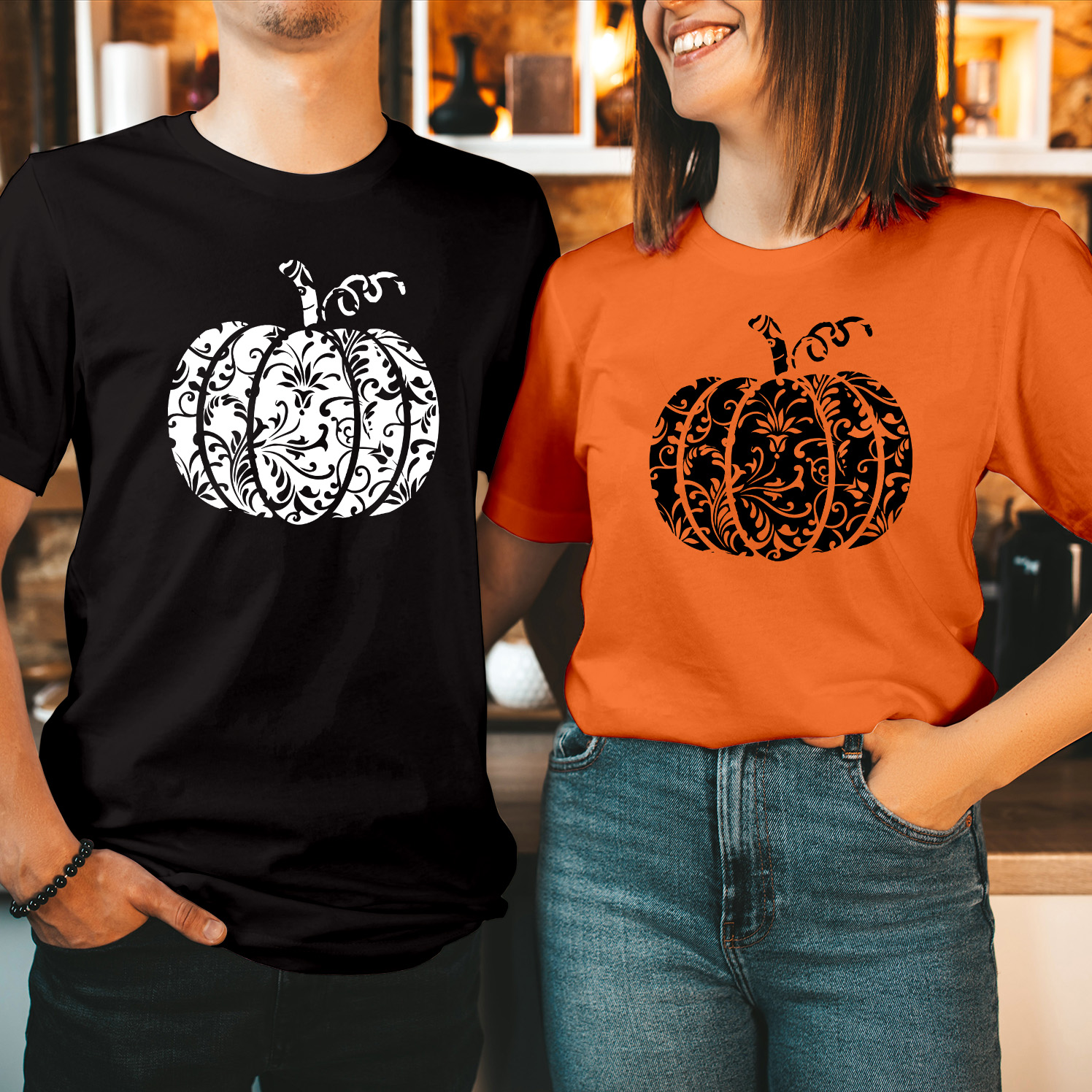 Floral Pumpkin Halloween T-Shirt Fall Harvest Pumpkins Unisex Shirt Women's Fall Gift Shirt T Shirts Cute Tees Tops Halloween Party Tee Gift T Shirt