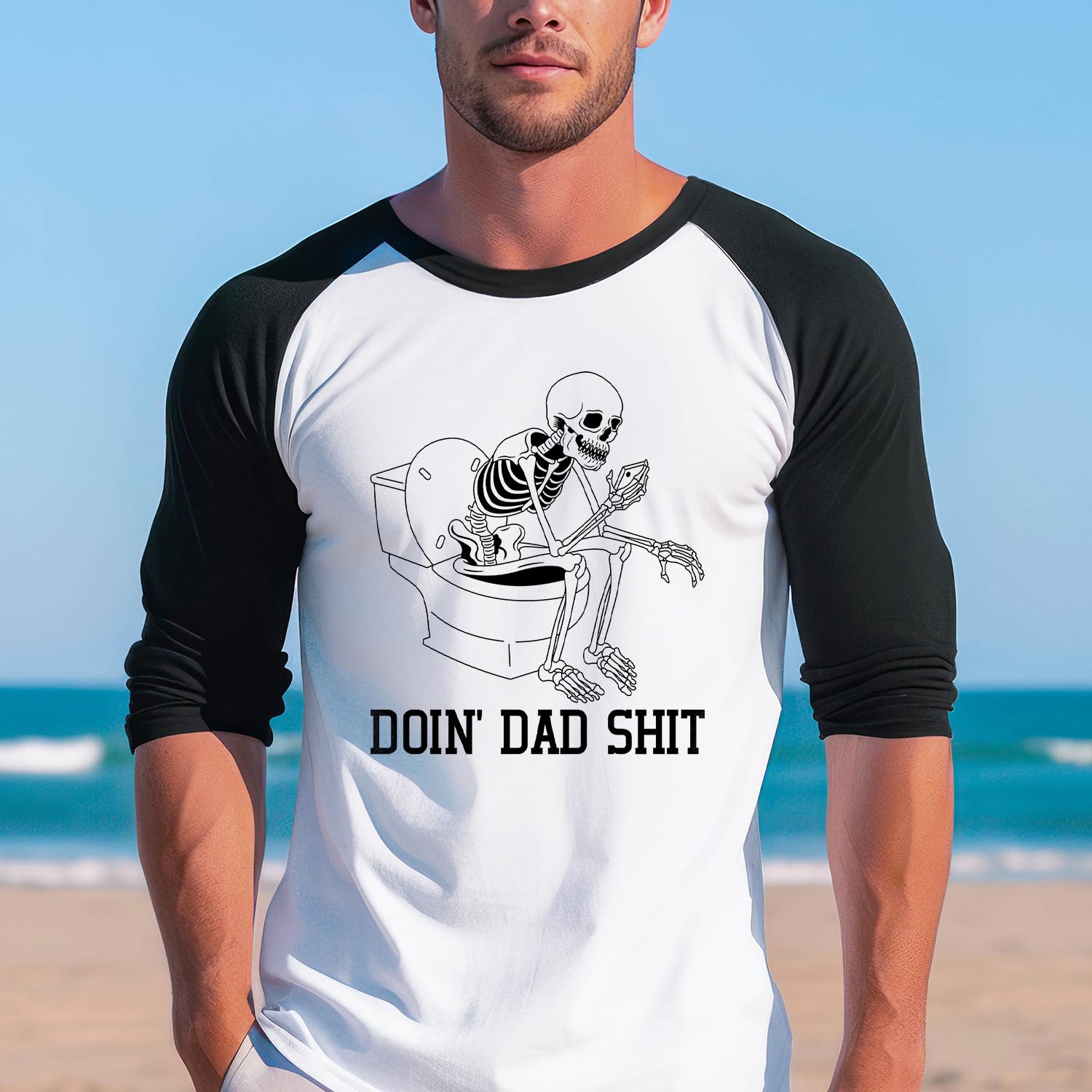 Doin Dad Shit Baseball Long Sleeve Shirt - Sarcastic Skeleton Dada Best Dad Father's Day Funny Grandpa Dad Birthday Gift T-Shirt
