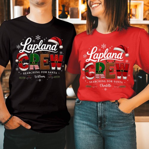 Personalised Lapland Crew Family Matching Christmas Shirt, Custom Christmas Characters Santa Elf Reindeer Family Holiday Xmas T-Shirts
