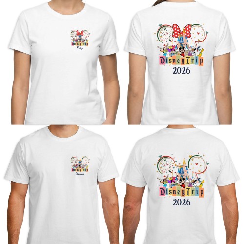 Personalised Disney Family Trip 2026 T Shirt, Mickey Minnie Friends Matching Tee, Summer Holiday Disneyland Tour, Mom Dad Kids Group Vacation Top