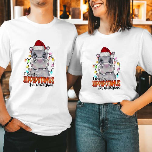 I Want A Hippopotamus For Christmas T-Shirt | Funny Cute Xmas Animal Lover Tee