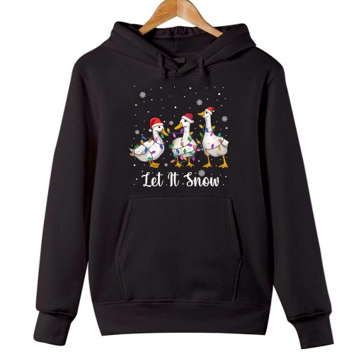 Let It Snow Christmas Ducks Hoodie, Cute Goose Bird Lover Holiday Jumper, Matching Family Outfits Winter Graphic Three Mallards Xmas Sweatshirt