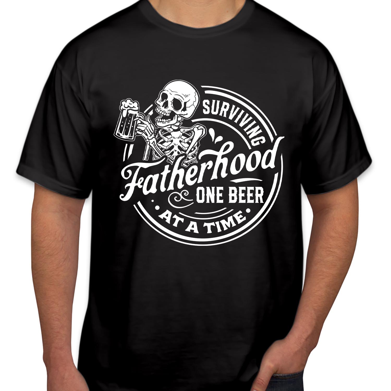 Surviving Fatherhood One Beer At A Time Father's Day T-Shirt, Funny Skeleton Tops Perfect Apparel for Celebrating Fathers Day T Shirt