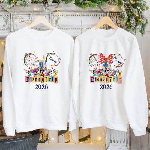 Personalised Disney Family Trip 2026 Sweatshirt, Summer Vacation Tops, Mickey Minnie Friends Disneyland Tour Matching Jumper Family Top Jacket