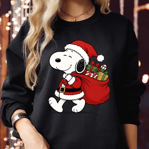 Snoopy Santa Christmas Jumper, Cute Peanuts Toy Sack Xmas Sweatshirt, Classic Holiday Present Delivery Sweater Family Gift Pajamas