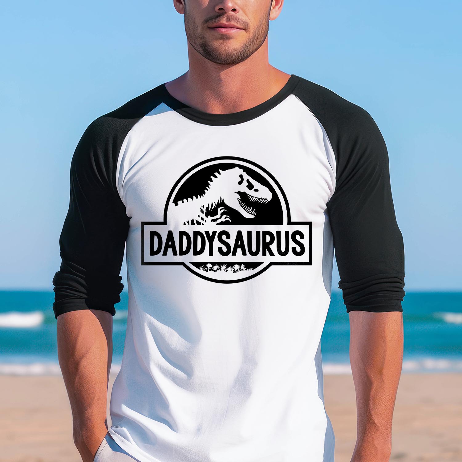Daddysaurus Rex Baseball Long Sleeve Shirt T-Rex Funny Best Dad Father's Day Funny Chef Grandpa Dad Birthday Gift T-Shirt