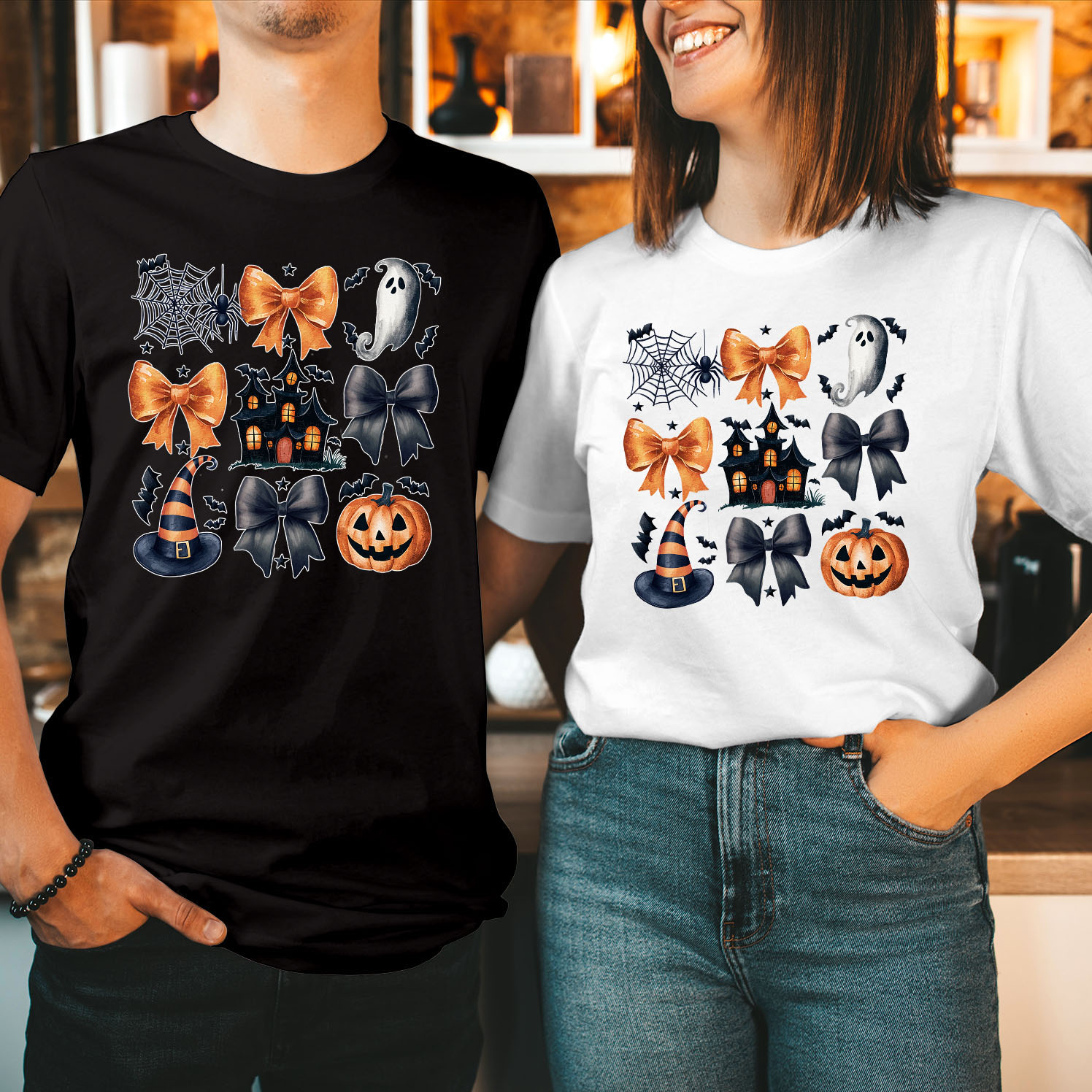 Coquette Bow pumpkin kids Preppy spiders ghost hunted house , Spooky Season Boo Ghost Witch Bat Happy Halloween T Shirt