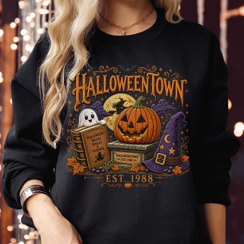 Halloweentown Est 1998 Sweatshirt | Vintage Spooky Ghost & Pumpkin Halloween Jumper