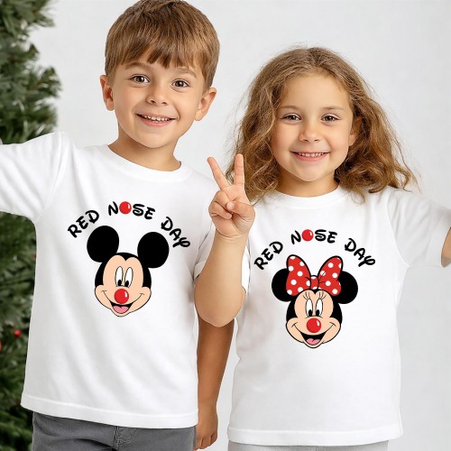 Disney Red Nose Day T Shirt, Comic Relief T-Shirt & Tops, Mickey & Minnie Mouse Comic Relief Clothing, Kids & Childrens Red Nose Day Tee