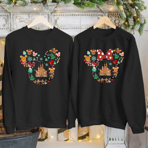 Matching Family Christmas Jumpers - Gingerbread Man Disney Mickey & Minnie Squad Holiday Outfits for Couples & Trips