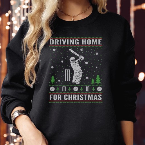 Driving Home for Christmas Cricket Sweatshirt - Festive Cricket Ball Jumper for Sports Fans - England Holiday Gift - Merry Xmas Jumper for Him or Her