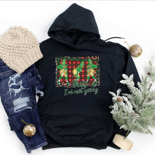 Grinch Thats It Im Not Going Christmas Hoodie, Funny Xmas Plaid Pose Pullover, Sarcastic Holiday Movie Quote, Family Gift Pajamas Jumper
