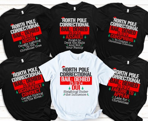 Custom North Pole Correctional Christmas Shirt, Funny Family Group Matching Tee, Hilarious Naughty List Graphic Holiday Gift Vintage Xmas T-shirt