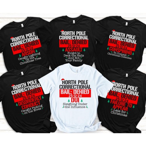 Custom North Pole Correctional Christmas Shirt, Funny Family Group Matching Tee, Hilarious Naughty List Graphic Holiday Gift Vintage Xmas T-shirt