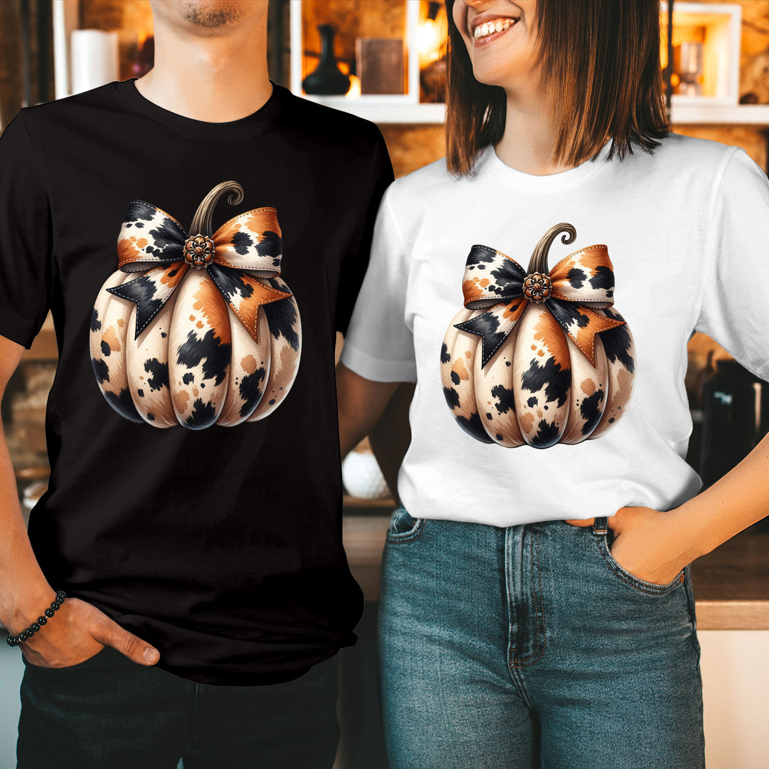 Coquette Bow pumpkin Trendy Cowhide Autumn Fall Vibes , Spooky Season Boo Ghost Witch Bat Happy Halloween T Shirt