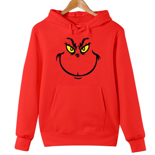 Funny Grinch Face Christmas Hoodie, Minimalist Grinch Smile Pullover, Yellow Eyes Grinch Graphic Hoody, Men Women Kids Gift Pajamas Jumper