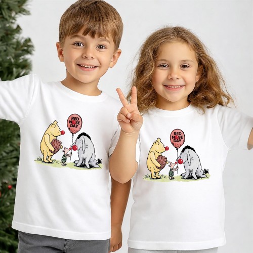 Official Winnie the Pooh Red Nose Day T-Shirt, Pooh Bear & Friends Character Charity Clothing, Comic Relief T Shirt & Tops, Kids & Childrens Red Nose Day Tee