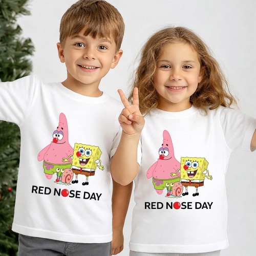 SpongeBob & Patrick Red Nose Day T-Shirt, Comic Relief T Shirt & Tops, Funny Nickelodeon Charity Clothing, Kids & Childrens Red Nose Day Tee
