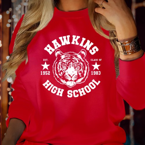 Hawkins High School Sweatshirt, Stranger Things Sweatshirts, Class of 1983 Hawkins Tiger Sweater, Hellfire Club Merch, TV Series Tops, Steve Harrington Jumper