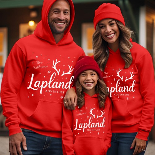Personalised Lapland 2026 Family Matching Hoodie, Custom Reindeer Antler Xmas Holiday Jacket, Festive Christmas Hooded Jumper