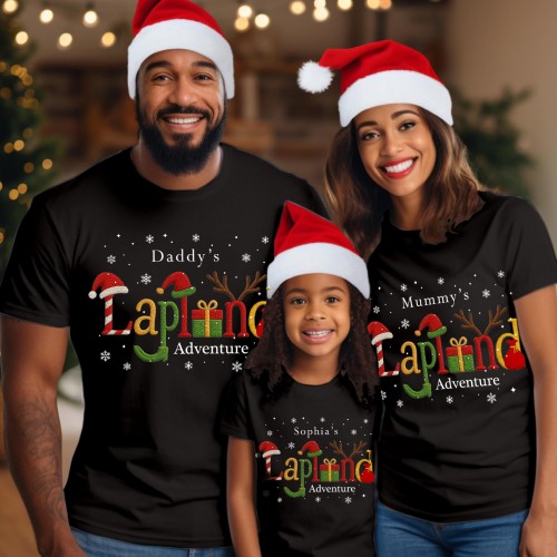 Personalised Lapland 2026 Family Christmas T-Shirt, Custom Holiday Letters Matching Shirts, Festive Xmas Character Gift Top