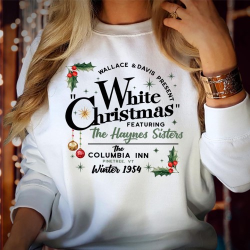 White Christmas Sweatshirt, Vintage Movie Columbia Inn Vermont Jumper, Retro Graphic Crewneck Wallace Davis Haynes Sisters Holiday Gift Sweater