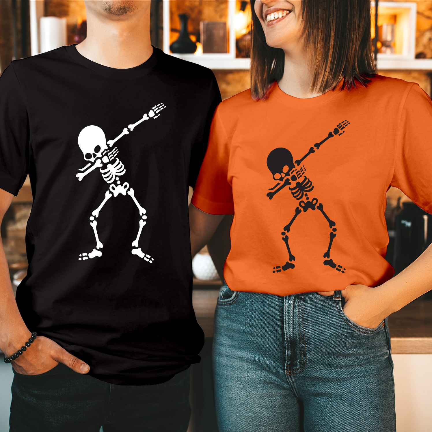 Dabbing Skeleton Halloween Funny Dab Hip Hop T-Shirt Men and Women Spooky and Stylish Halloween Party Tops Unisex T Shirt