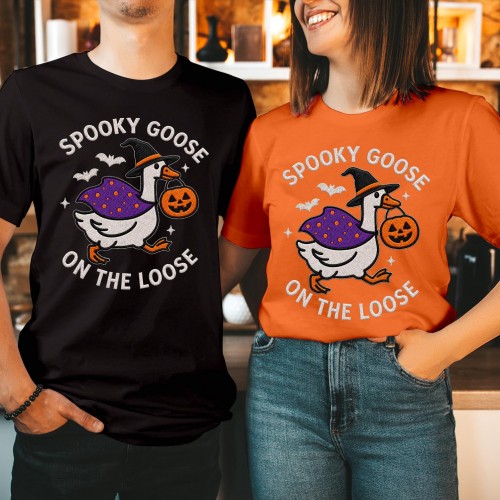 Spooky Goose On The Loose Halloween Shirt Witch Goose Printed Gift Tops