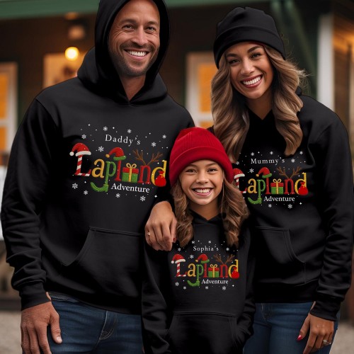 Personalised Lapland 2026 Family Matching Hoodie, Custom Christmas Letters Holiday Jacket, Festive Character Xmas Hooded Jumper