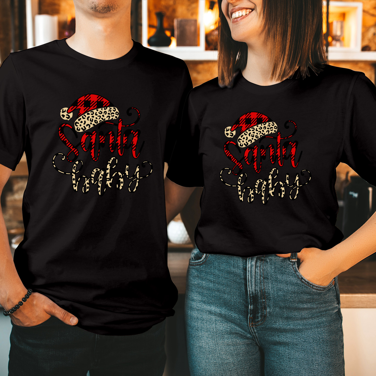 Santa Baby Leopard Hat Christmas T-Shirt