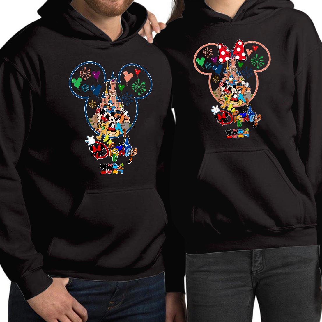 Disney Mickey Minnie Mouse Trip 2024 Family Holiday Hoodie, Winter Summer Vacation Tops Minnie Mickey Friends Disneyland Tour Mom Dad Kids Matching Jacket