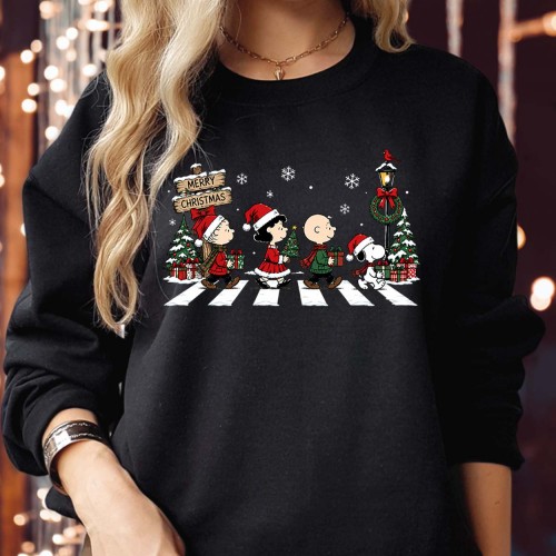 Snoopy Christmas Jumper, Abbey Road Peanuts Abbey Xmas Sweatshirt, Cute Abbey Road Crossing Holiday Sweater, Winter Gift Family Pajamas